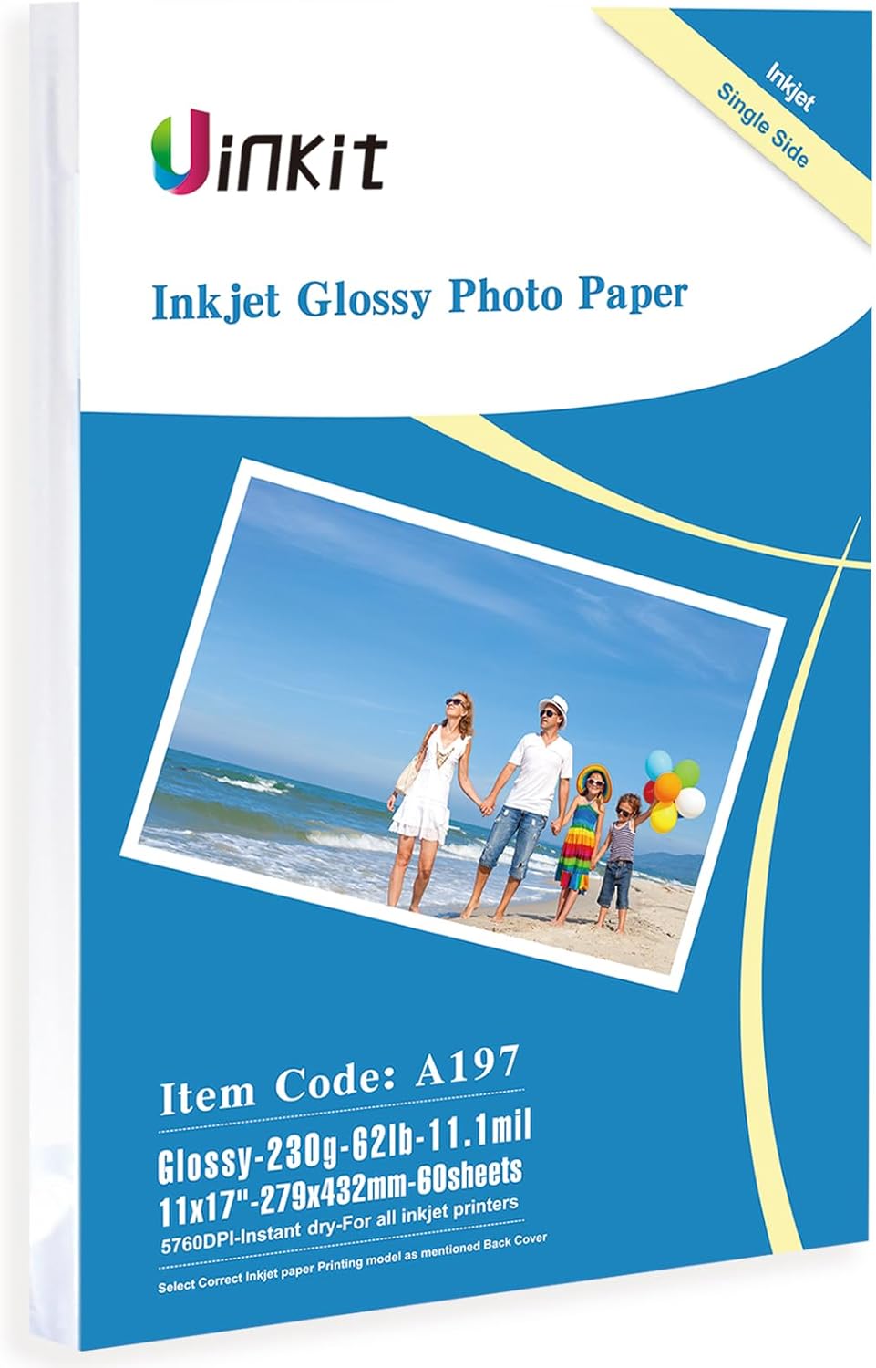 Uinkit Inkjet Photo Paper Glossy 11x17 inches 62lb 60Pack 230gsm Thick  Heavyweight Photos Pictures A197