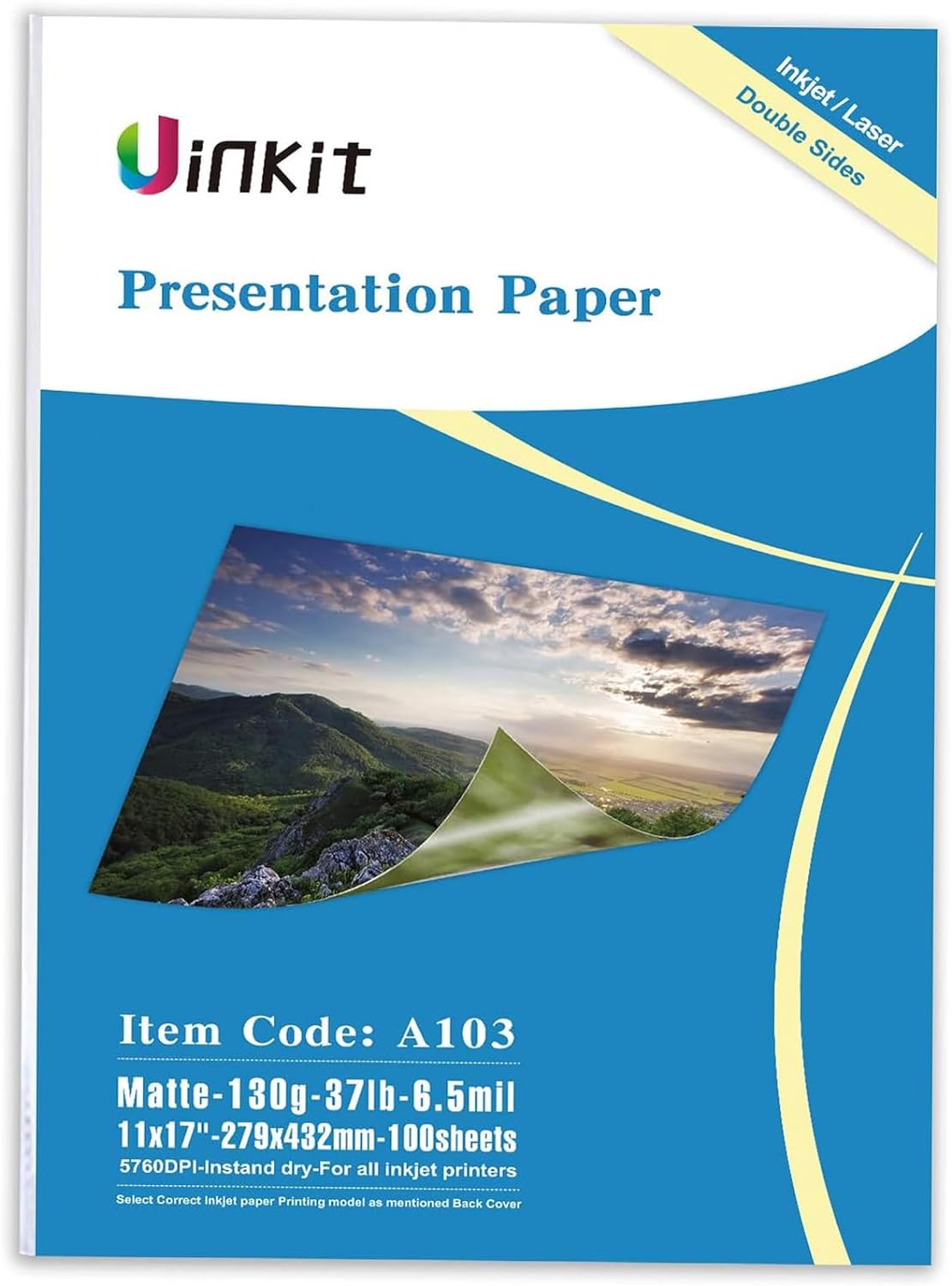 Uinkit Double Sided Matte Presentation Paper Photo 11x17 Inches 100 Sheets 37lb 130gsm  Dye Ink Inkjet Printers Uinkit A103