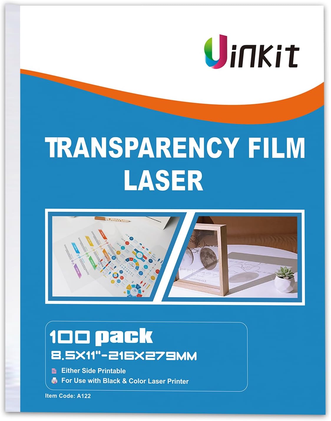 Uinkit Laser Transparency Film OHP 8.5x11 Inch 100 Pack Acetate Sheets Clear Overhead Projector for Laserjet Printers A122