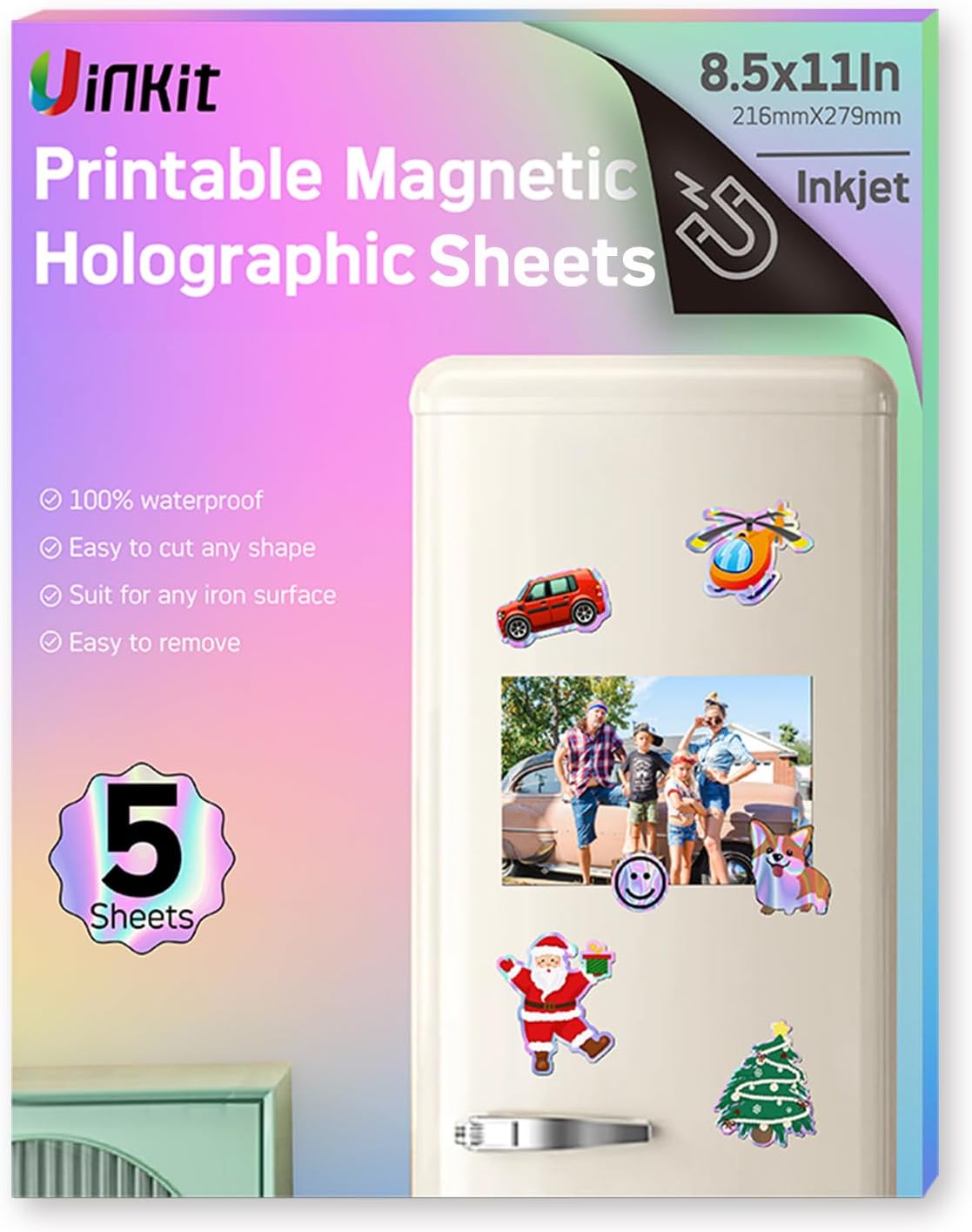 Uinkit Printable Magnetic Sheets Holographic Surface Paper 10.6mil Thick for Inkjet Printers 8.5x 11 Inches 