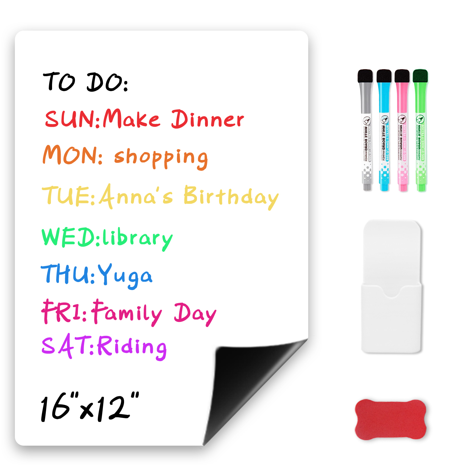 Uinkit Magnetic Black Dry Erase Board Sheet for Refrigerator, Blackboard Organizer and Planner for Fridge Includes Markers, Magnetic Pen Holder, and Eraser for Family, Kitchen