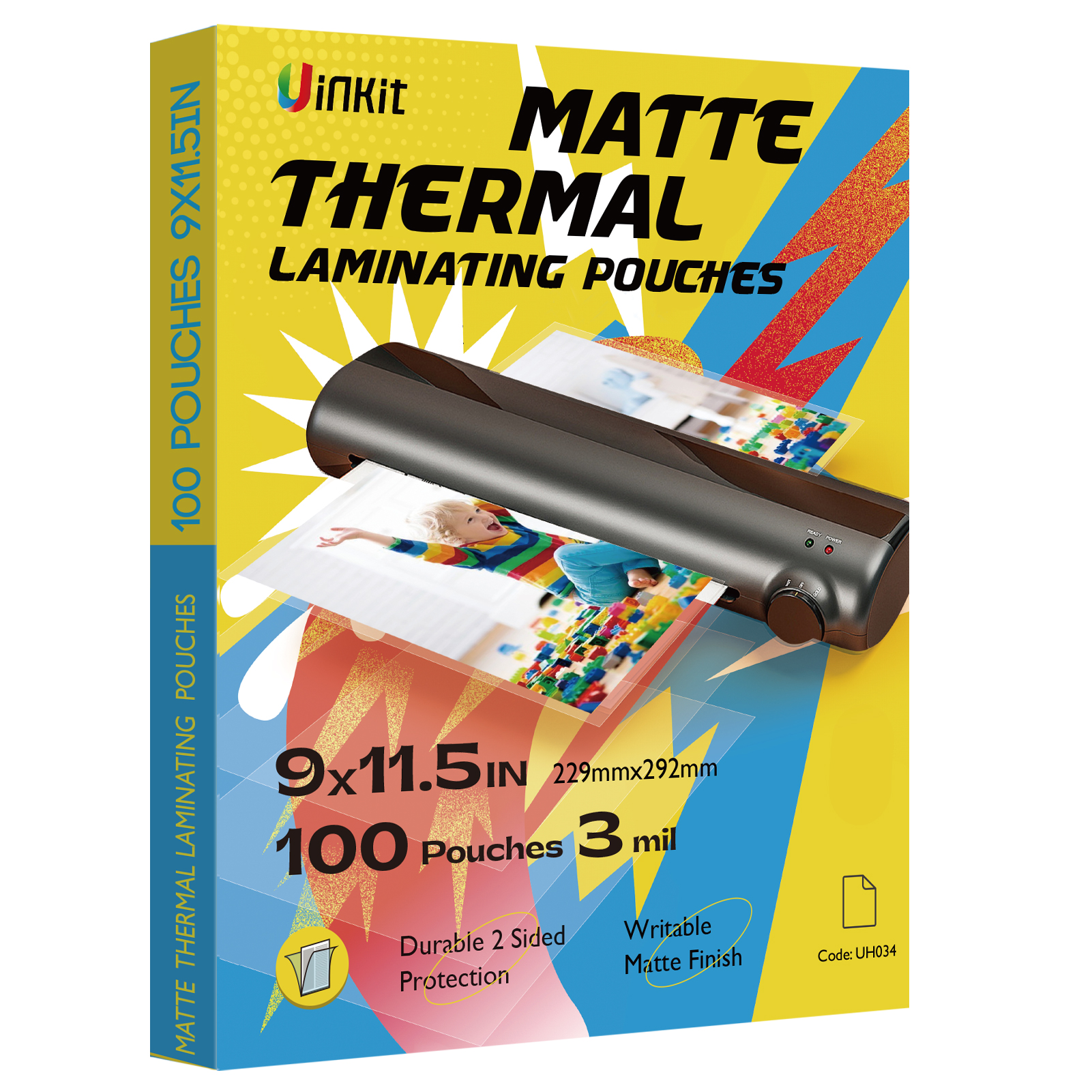 Uinkit Matte Thermal Laminating Pouches, 9 x 11.5 Inches 3 Mil Thick Matte Finish 30/50/100 Pack Fitted for Letter Size Laminating Sheets 8.5 x 11