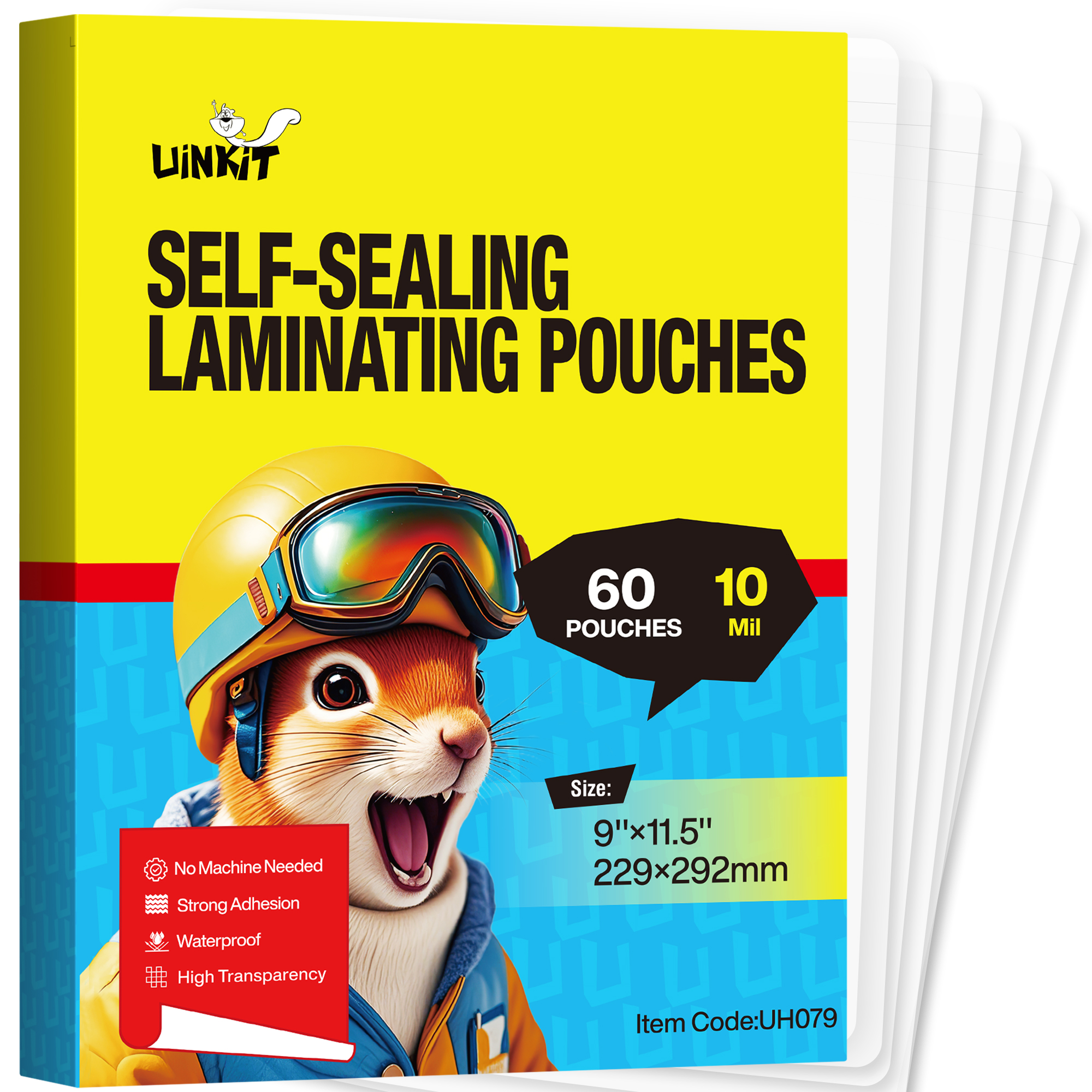 Uinkit 10mil Thicker Self Sealing Laminating Pouches 8.5 x 11", 60Pack Double-Sided Peel & Stick for Documents, Kids Art, Posters, Crafts - No Heat Machine Need