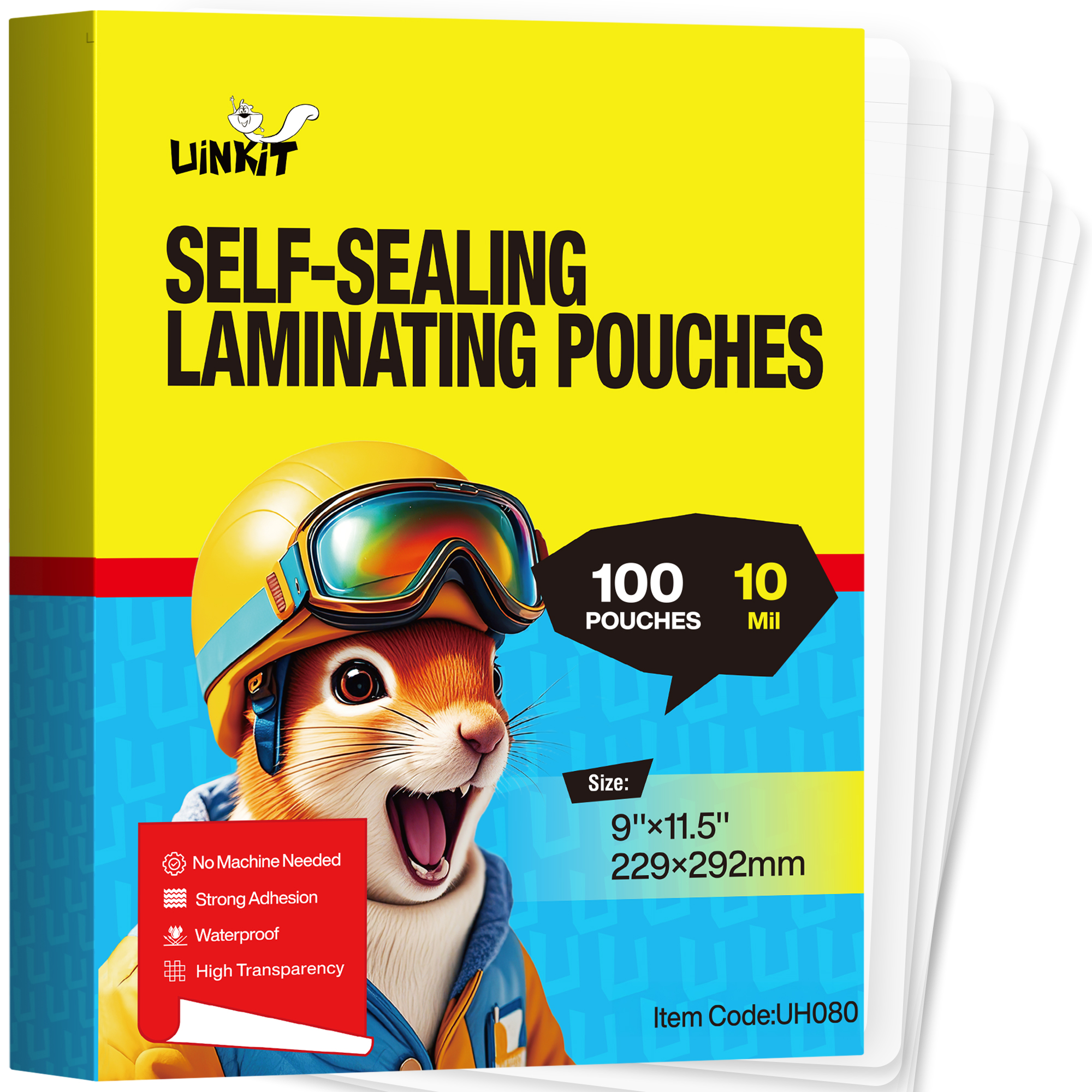 Uinkit 10mil Thicker Self Sealing Laminating Pouches 8.5 x 11", 100Pack Double-Sided Peel & Stick for Documents, Kids Art, Posters, Crafts - No Heat Machine Need