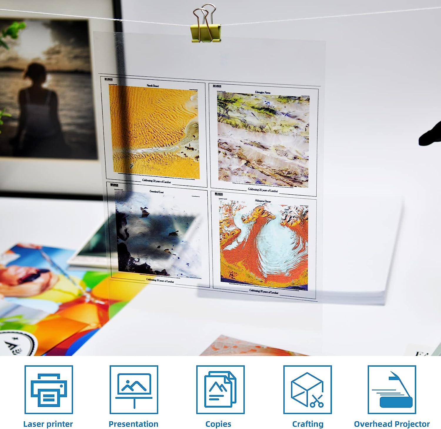 Uinkit Laser Transparency Film OHP 8.5x11 Inch 100 Pack Acetate Sheets Clear Overhead Projector for Laserjet Printers A122