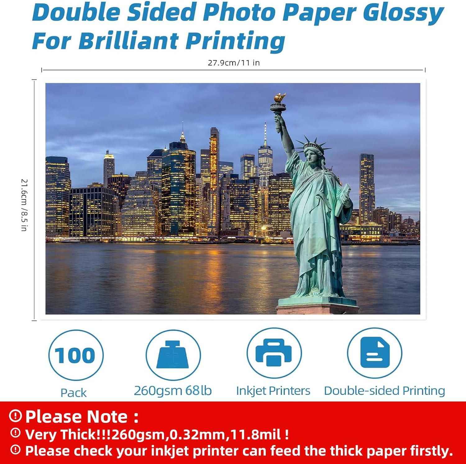 Double Sided Thick Photo Paper Glossy 100 Sheets 8.5x11  68lb 260gsm Inkjet  Uinkit A189