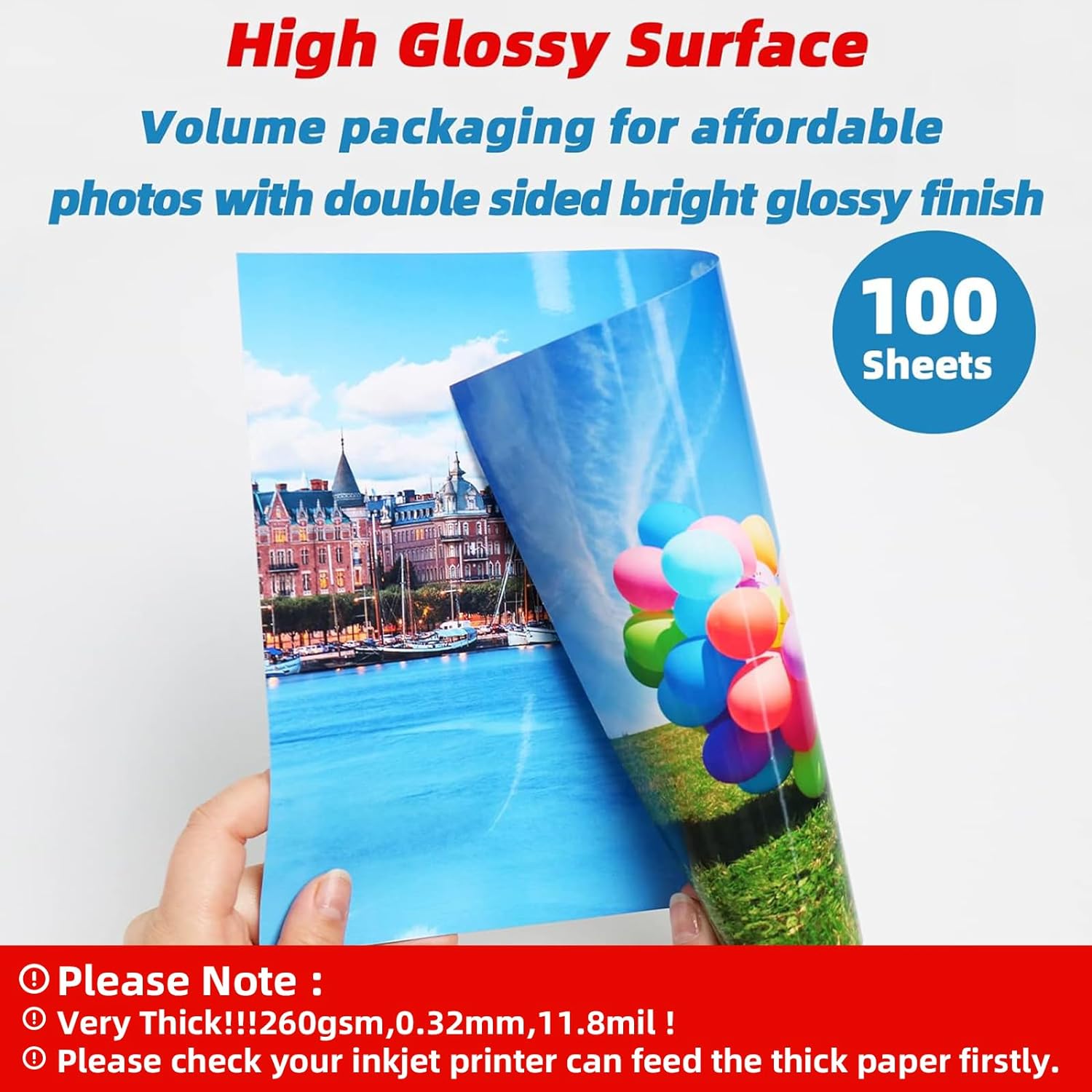 Double Sided Thick Photo Paper Glossy 100 Sheets 8.5x11  68lb 260gsm Inkjet  Uinkit A189