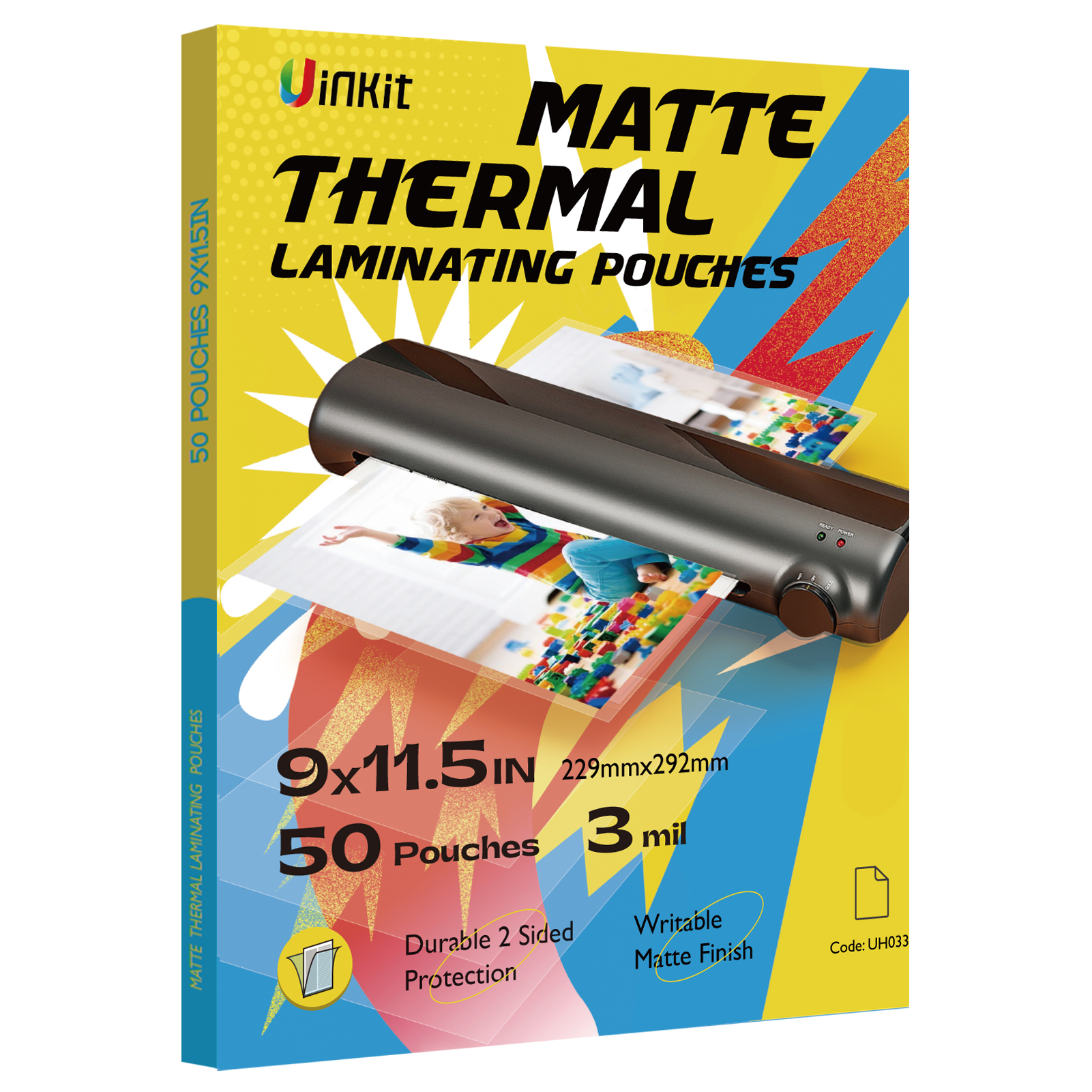 Uinkit Matte Thermal Laminating Pouches, 9 x 11.5 Inches 3 Mil Thick Matte Finish 30/50/100 Pack Fitted for Letter Size Laminating Sheets 8.5 x 11