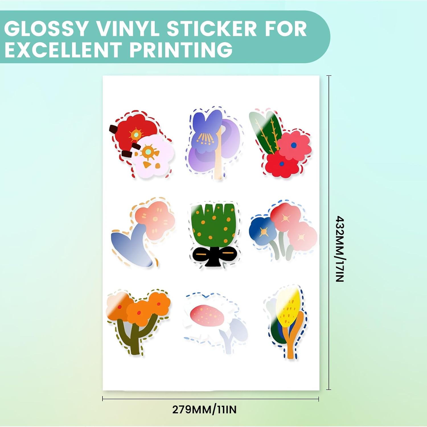 Uinkit Premium Vinyl Sticker for Inkjet Printer 11x17inch Glossy White Sticker Paper 10Sheets Waterproof Vivid Colors US035