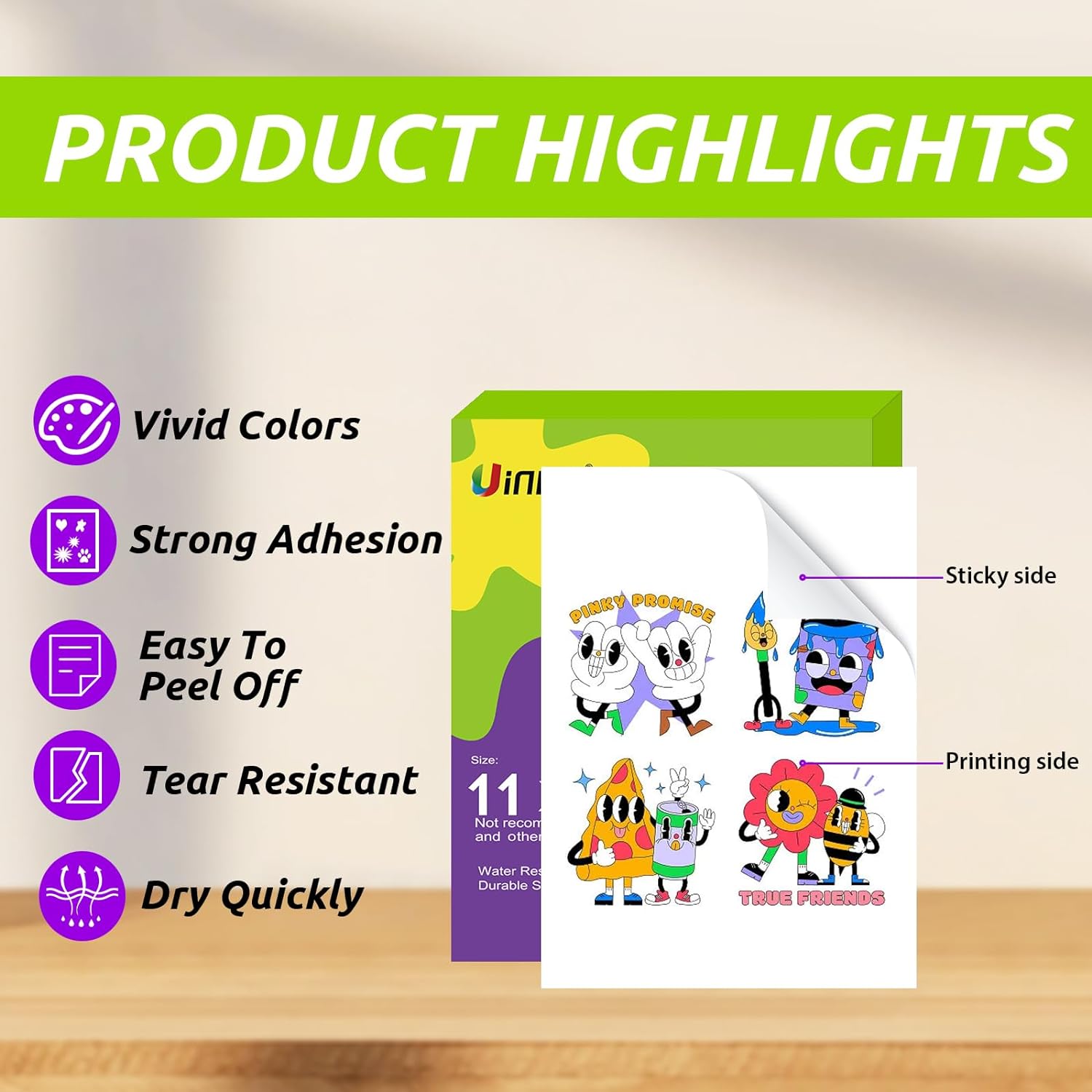 Uinkit Printable Premium  Vinyl Sticker for Inkjet Printer 11x17 inch 10Sheets  Matte White Sticker Paper Waterproof Adhesive Vivid Colors US036