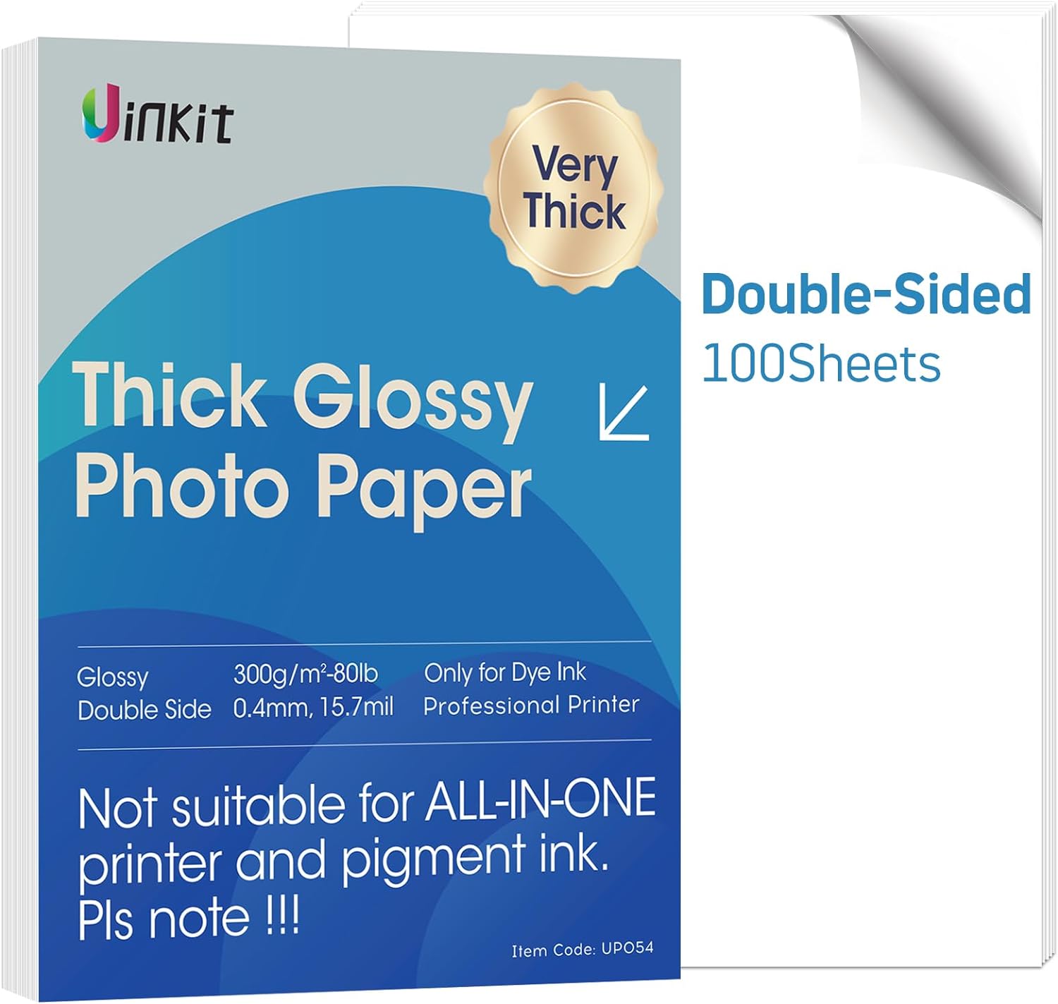 Uinkit Thick Photo Paper 8.5x11 inches 100sheets Double Sides Glossy Heavyweight  Photo Paper 300gsm Only Suitable for Professional Inkjet Printer UP054