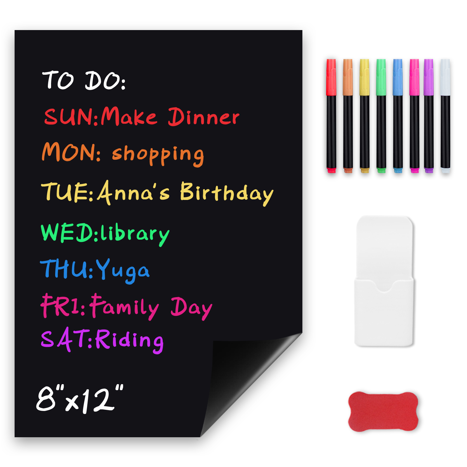 Uinkit Magnetic Black Dry Erase Board Sheet for Refrigerator, Blackboard Organizer and Planner for Fridge Includes Markers, Magnetic Pen Holder, and Eraser for Family, Kitchen
