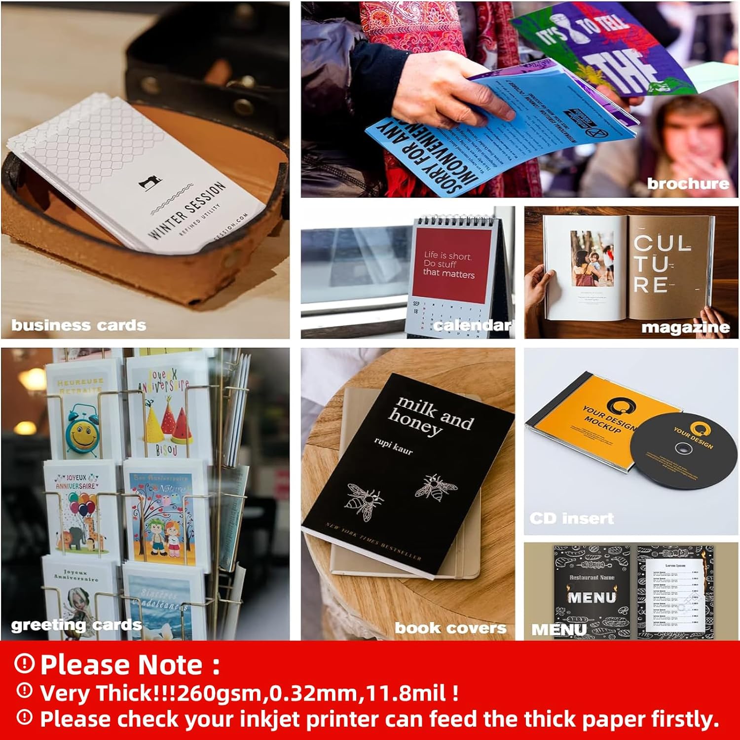 Double Sided Thick Photo Paper Glossy 100 Sheets 8.5x11  68lb 260gsm Inkjet  Uinkit A189