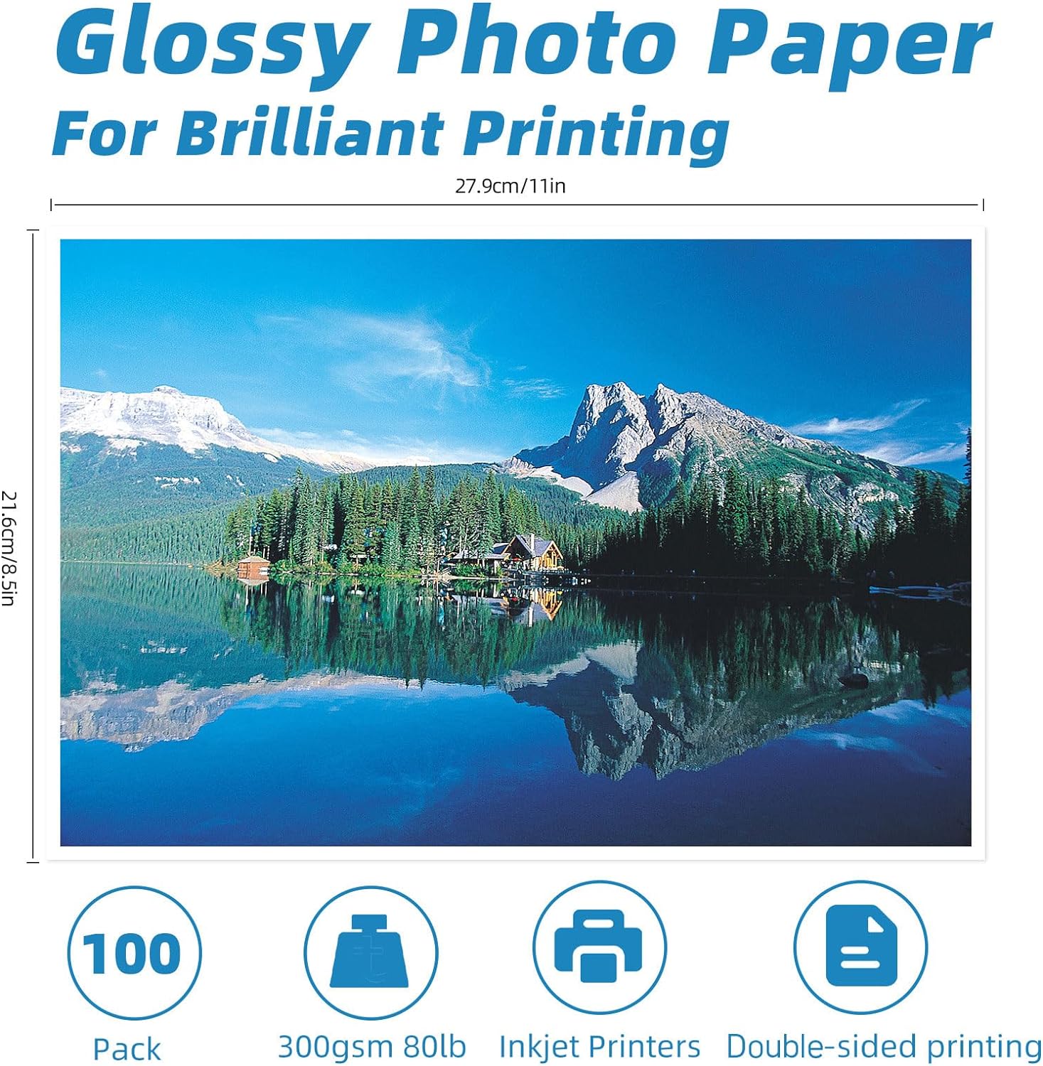 Uinkit Thick Photo Paper 8.5x11 inches 100sheets Double Sides Glossy Heavyweight Photo Paper 300gsm Only Suitable for Professional Inkjet Printer UP054