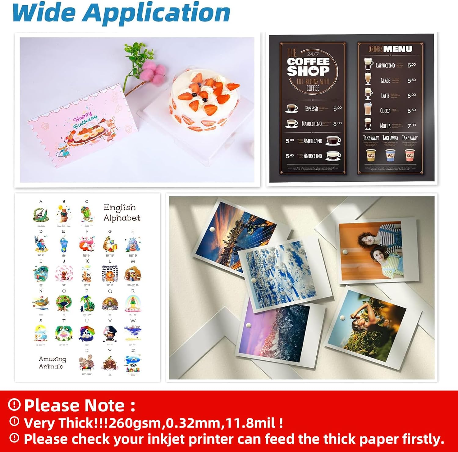Double Sided Thick Photo Paper Glossy 100 Sheets 8.5x11  68lb 260gsm Inkjet  Uinkit A189