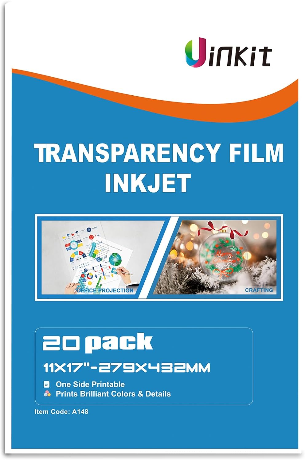 Uinkit Inkjet Transparency Film 11x17"  20 Sheets OHP Overhead Projector Transparent Paper Only for Dye Ink Printing A148