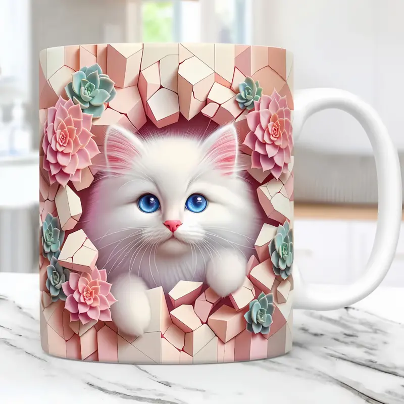 Charming 3D Cat Art Coffee Mug