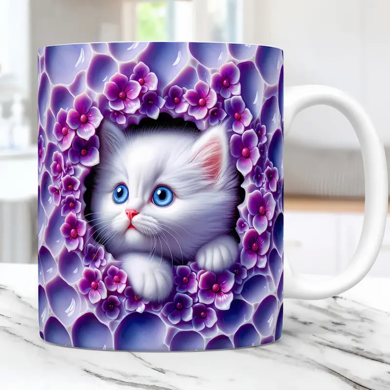 Charming 3D Cat Art Coffee Mug