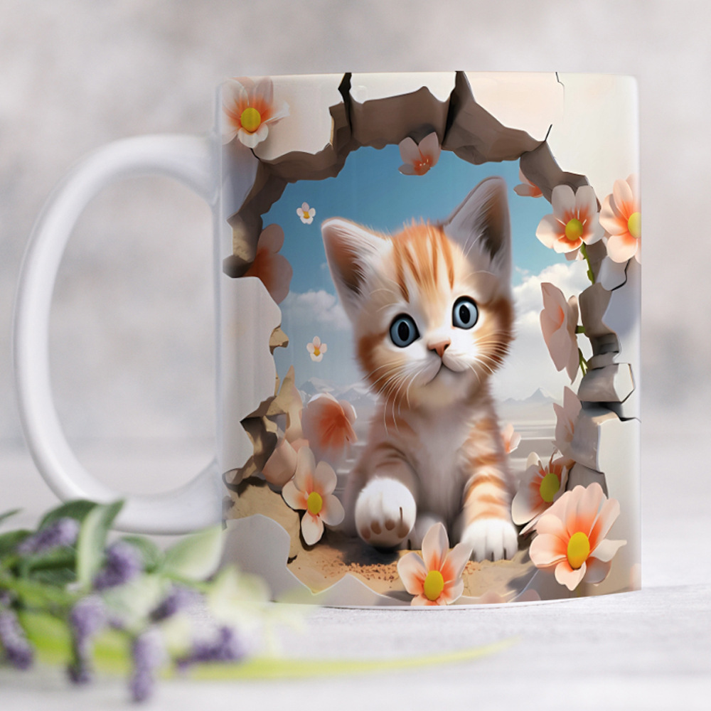 Charming 3D Cat Art Coffee Mug