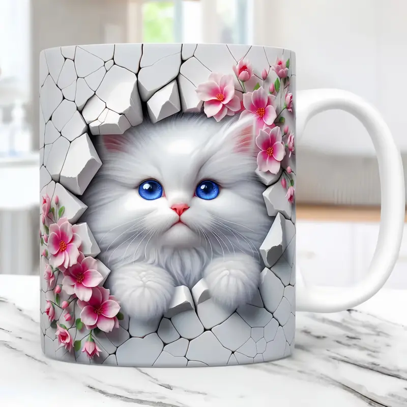 Charming 3D Cat Art Coffee Mug
