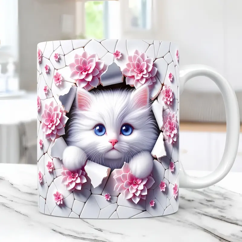 Charming 3D Cat Art Coffee Mug