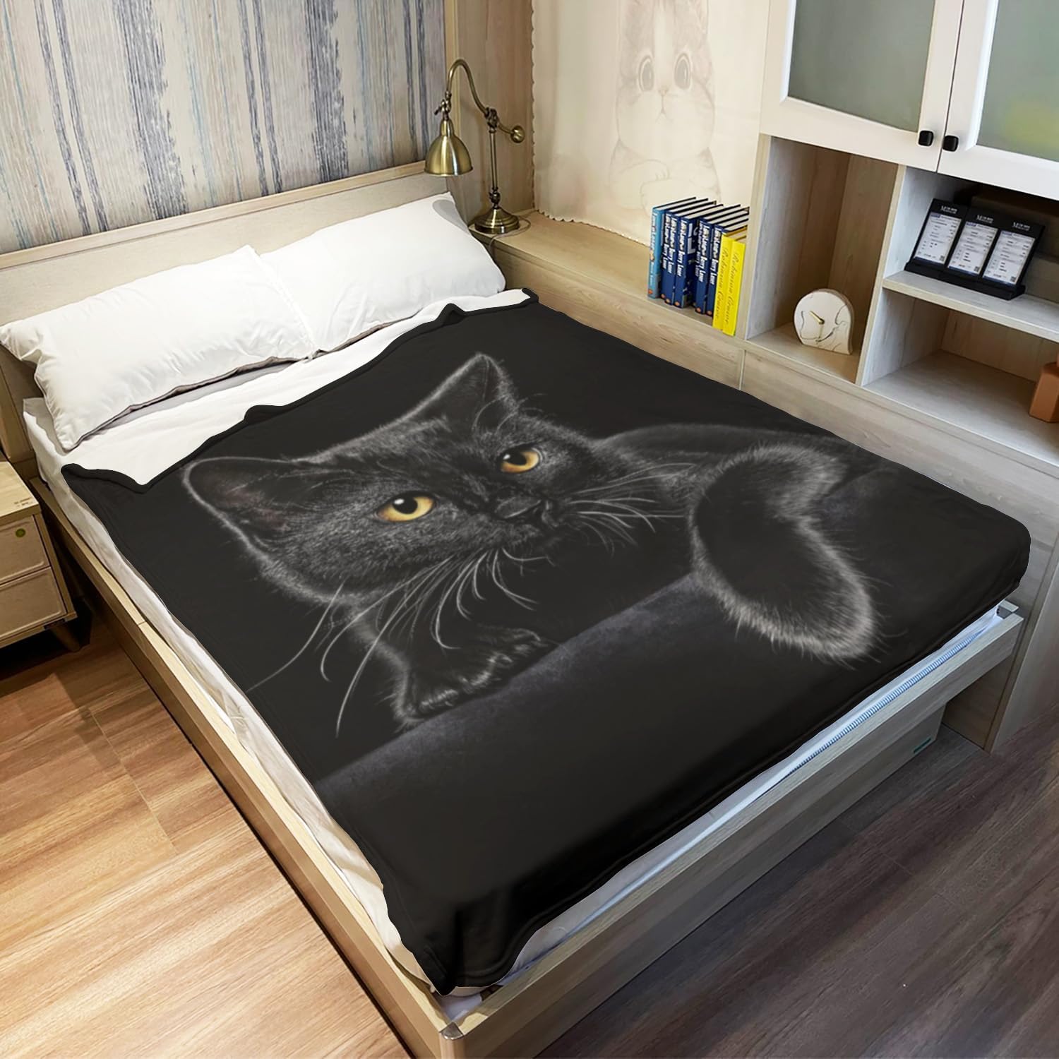 Black Cat Print Flannel Blanket