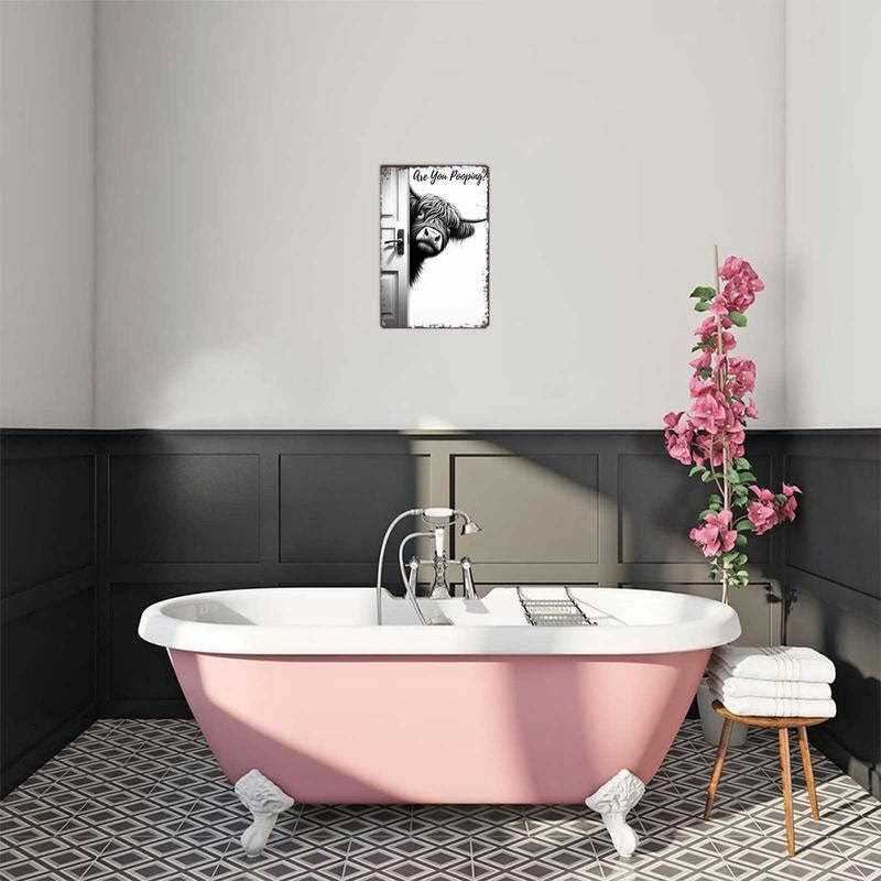 🐄 The Cheeky Visitor: Vintage Highland Cow Sign