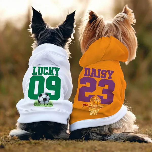 Personalized Multicolor Basketball Football Baseball Dog Hoodie with Name Number 