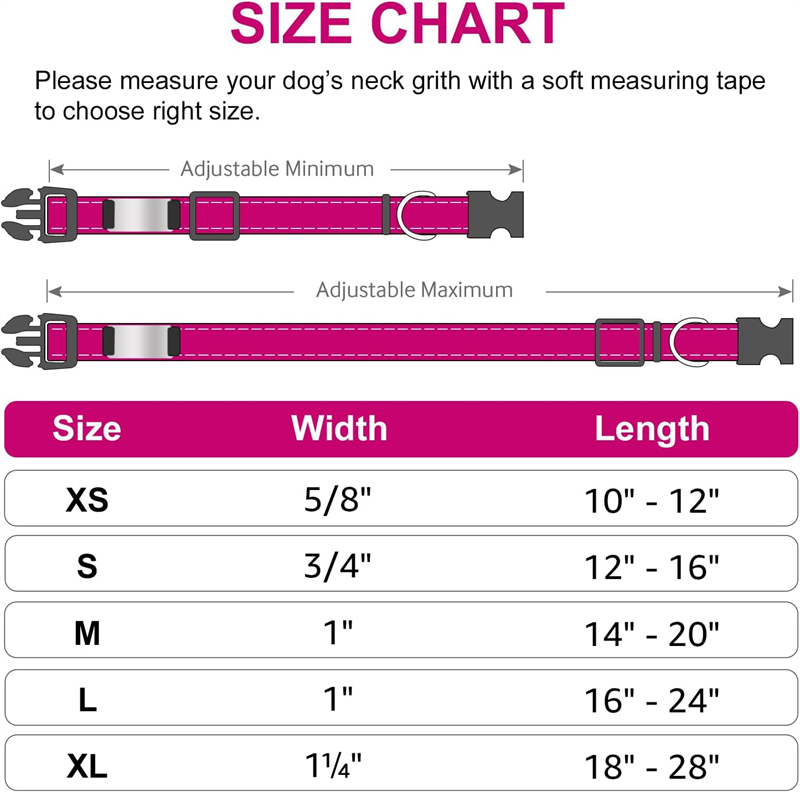 Personalized Reflective Nylon Dog Collar with Engraved Name Plate