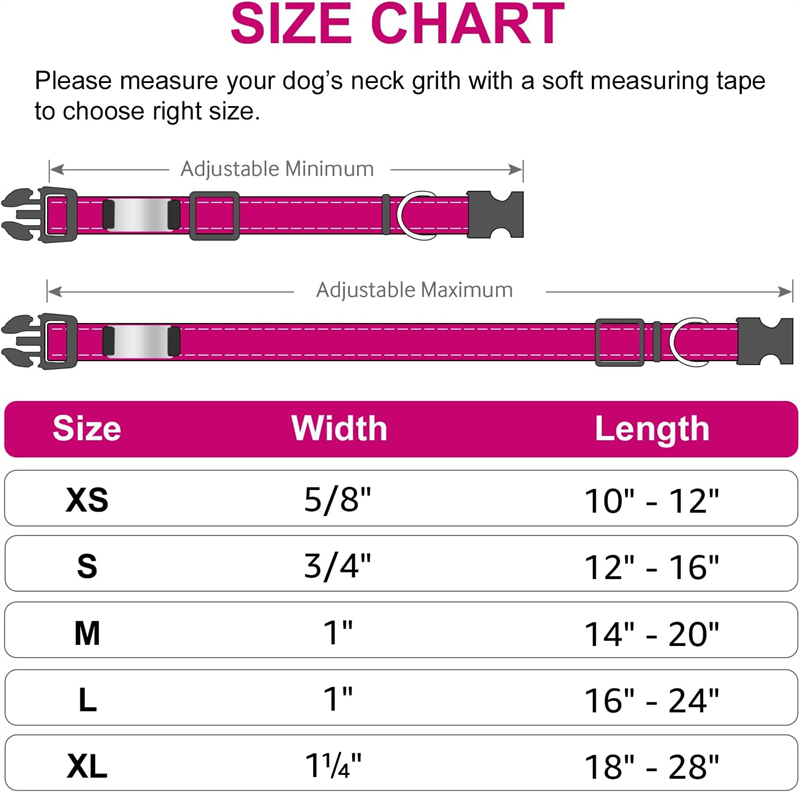 Personalized Reflective Nylon Dog Collar with Engraved Name Plate