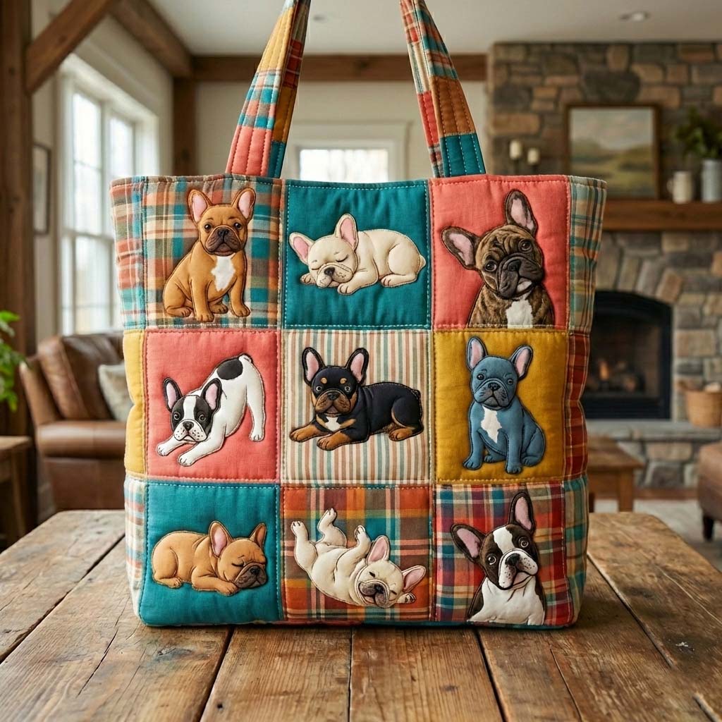 Frenchie Bulldog Quilted Tote Bag DOGQTB3043