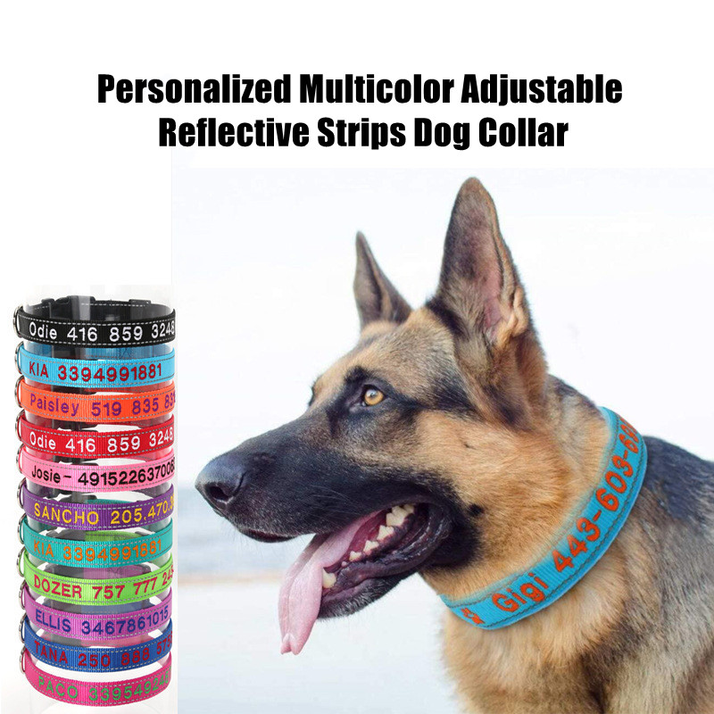 Personalized Multicolor Adjustable Reflective Strips Dog Collar