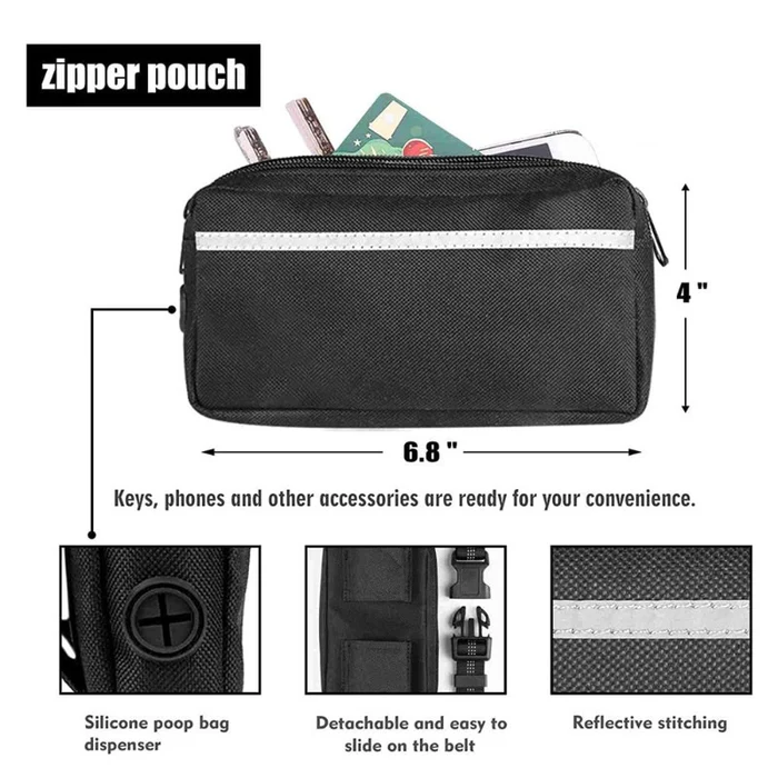 Hands-Free Reflective Dog Leash with Waist Zipper Pocket