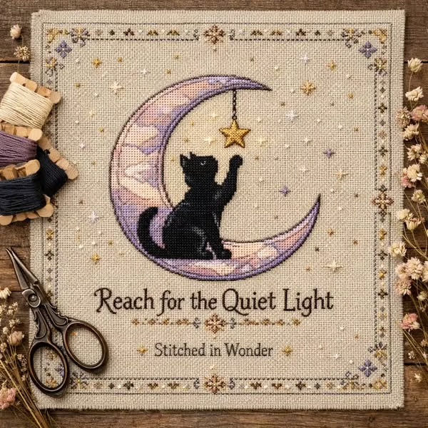 🌙🐱Moonlit Cat Cross-Stitch Kit