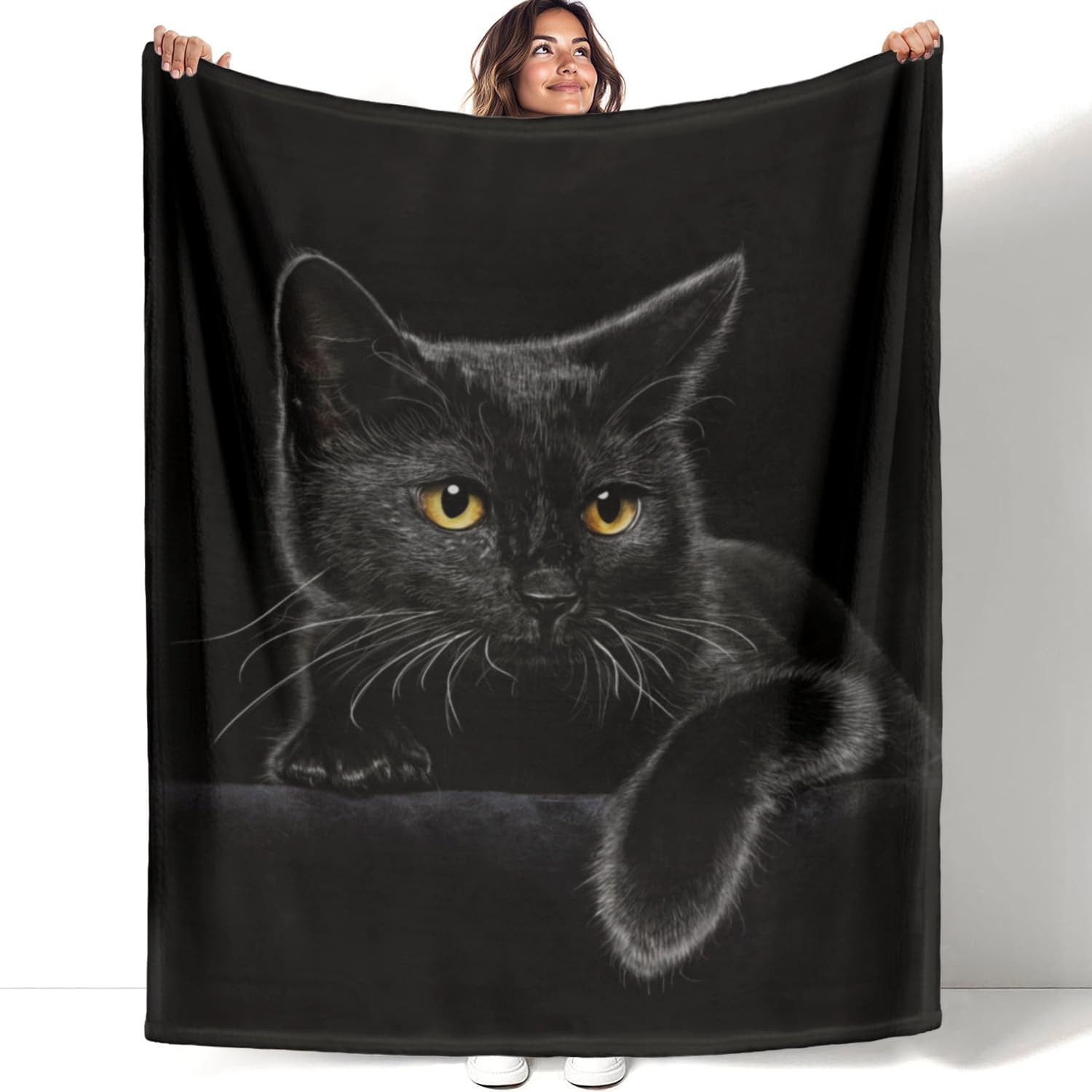 Black Cat Print Flannel Blanket