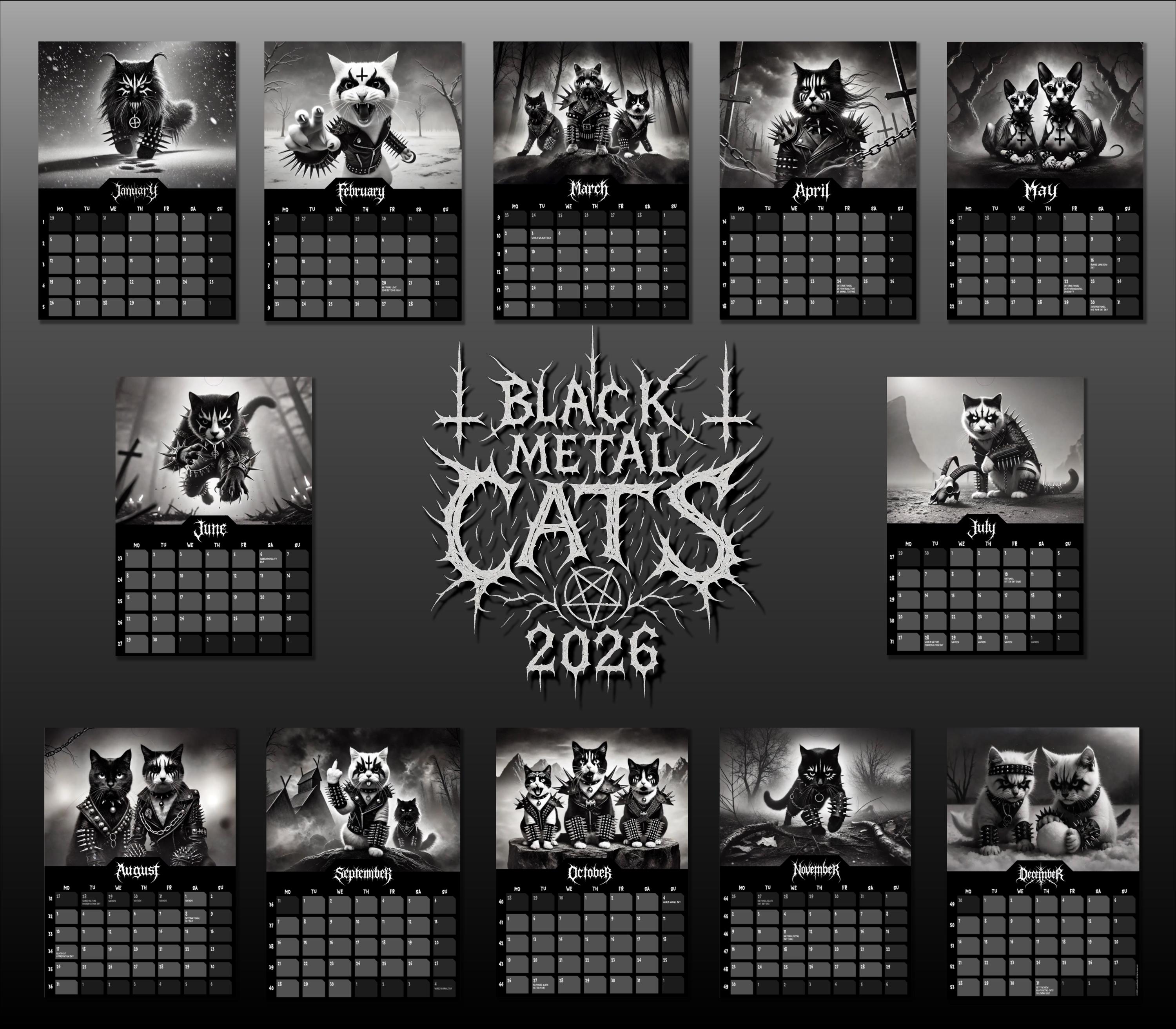 Black Metal Cats 2026 - Wall Calendar 2026