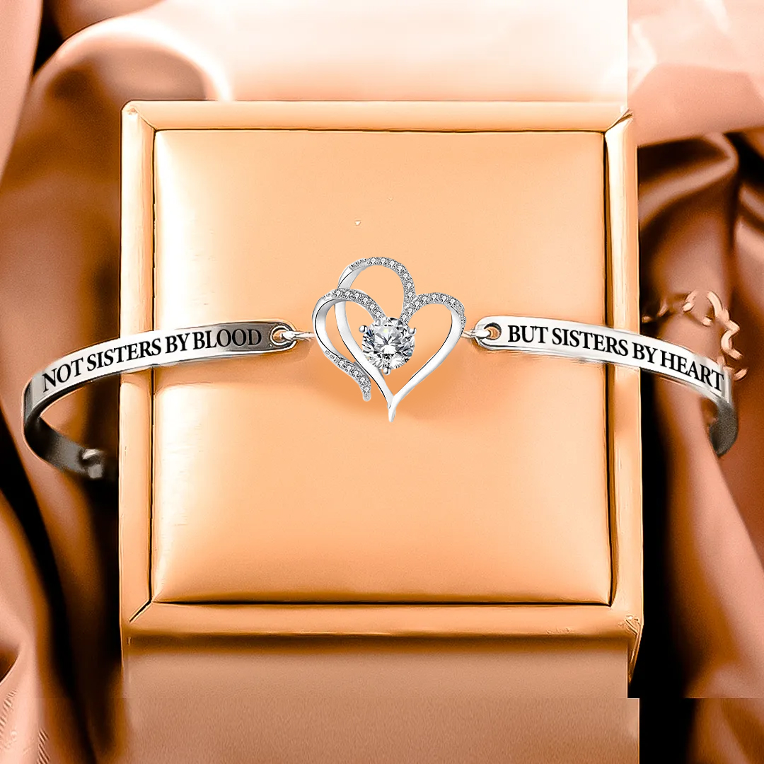 For Friend - Not Sisters By Blood But Sisters By Heart Double Heart Bracelet