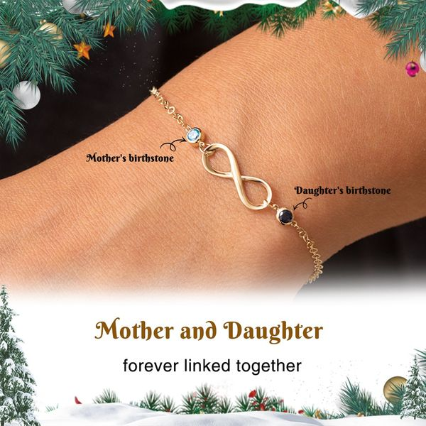 MOTHER & DAUGHTER FOREVER LINKED TOGETHER INFINITE CUSTOM BIRTHSTONES BRACELET
