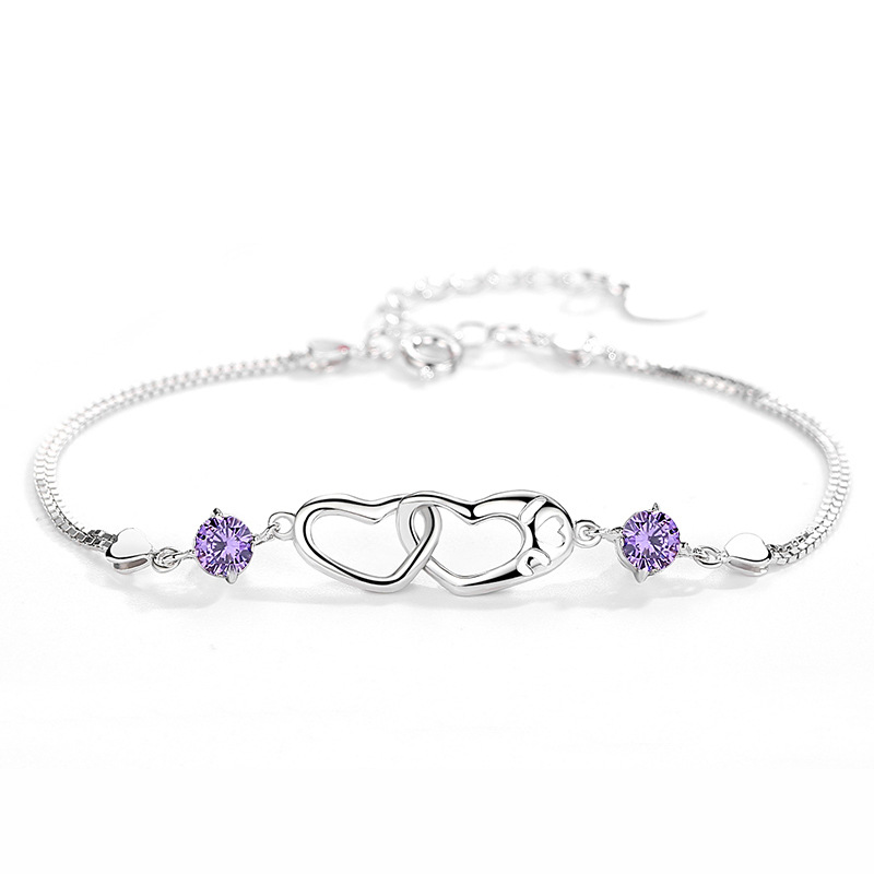 Mother And Daughter Birthstone Custom Double Diamond & Heart Bracelet