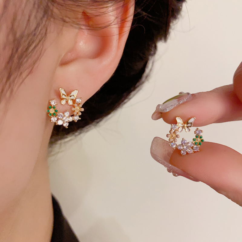 🎄Christmas Hot Sale🎁Butterfly Wreath Zircon Earrings