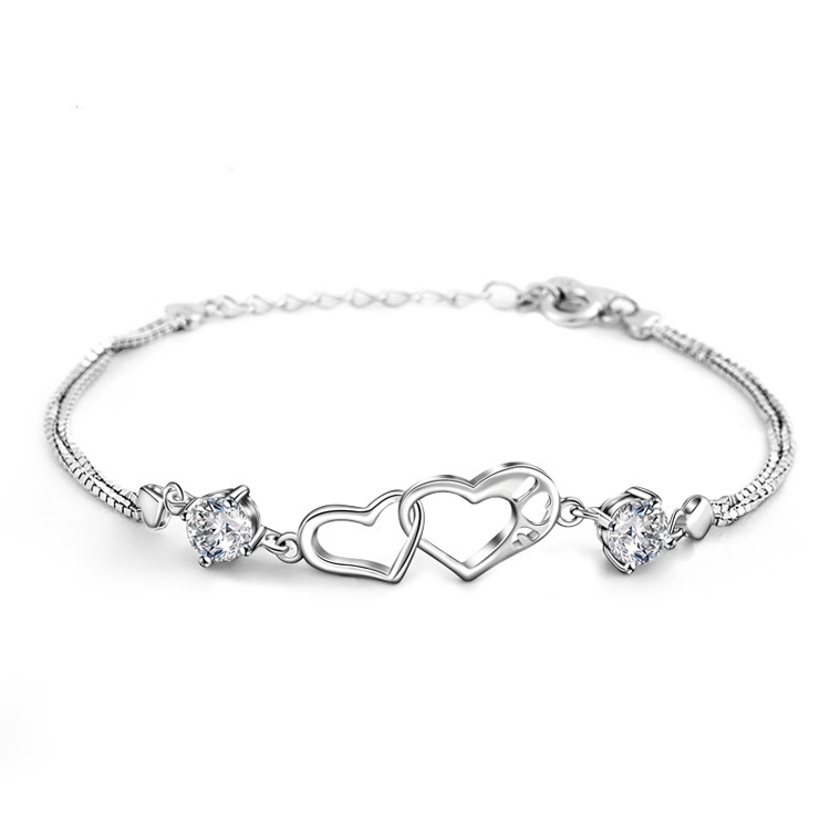Mother And Daughter Birthstone Custom Double Diamond & Heart Bracelet