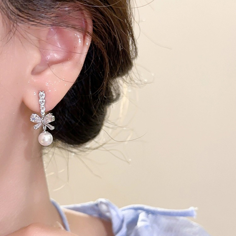 🎄Christmas Hot Sale✨Shiny Bow Pearl Earrings