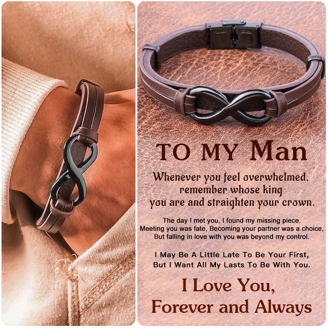 🎁For Love - Remember Whose King You Are And Straighten Your Crown Infinity Leather Bracelet