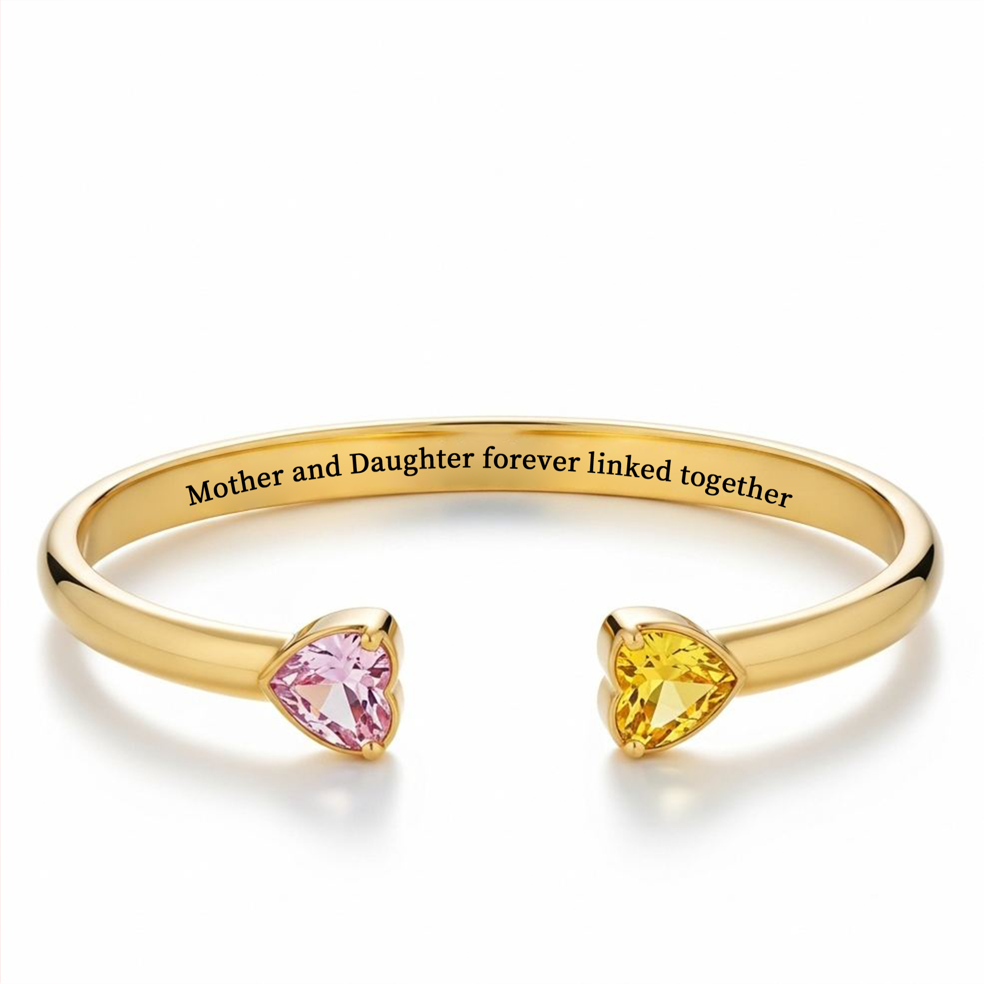 Mother&Daughter Double Heart Custom Birthstones Bracelet 