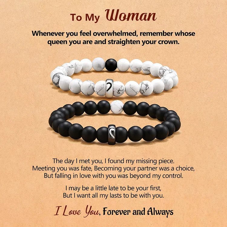 For Love - I Love You Black & White Matching Beaded Bracelet