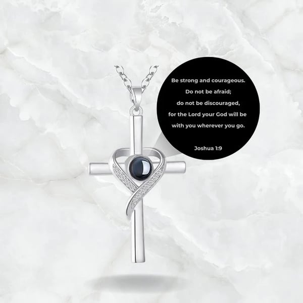 Heart -Shaped Cross Bible Verse Projection Necklace
