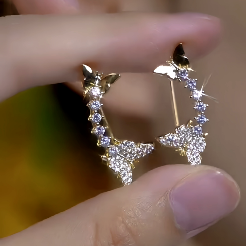 💐Mother's Day Pre-sale💝14K Gold-Plated Elegant Zircon Diamond Butterfly Crawlers