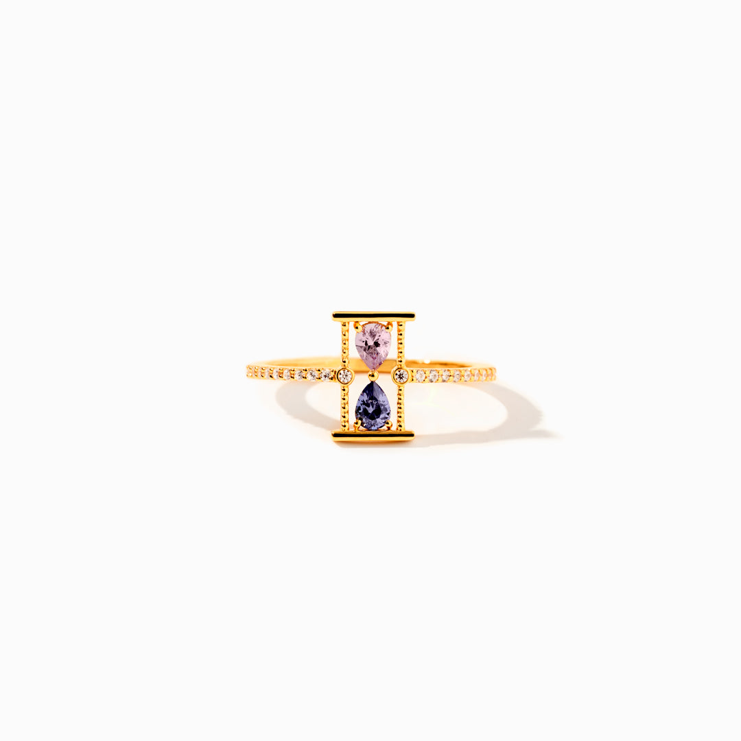 Love Remains Hourglass Double Birthstone Ring