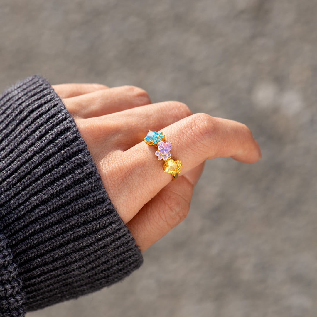 The Catmother Cat Paws 1-5 Birthstones Ring
