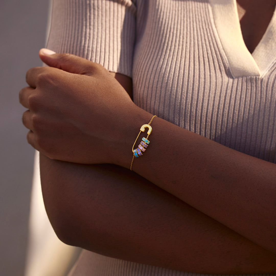 Mama's Mini Squad Safety Pin 1-8 Birthstone Bracelet